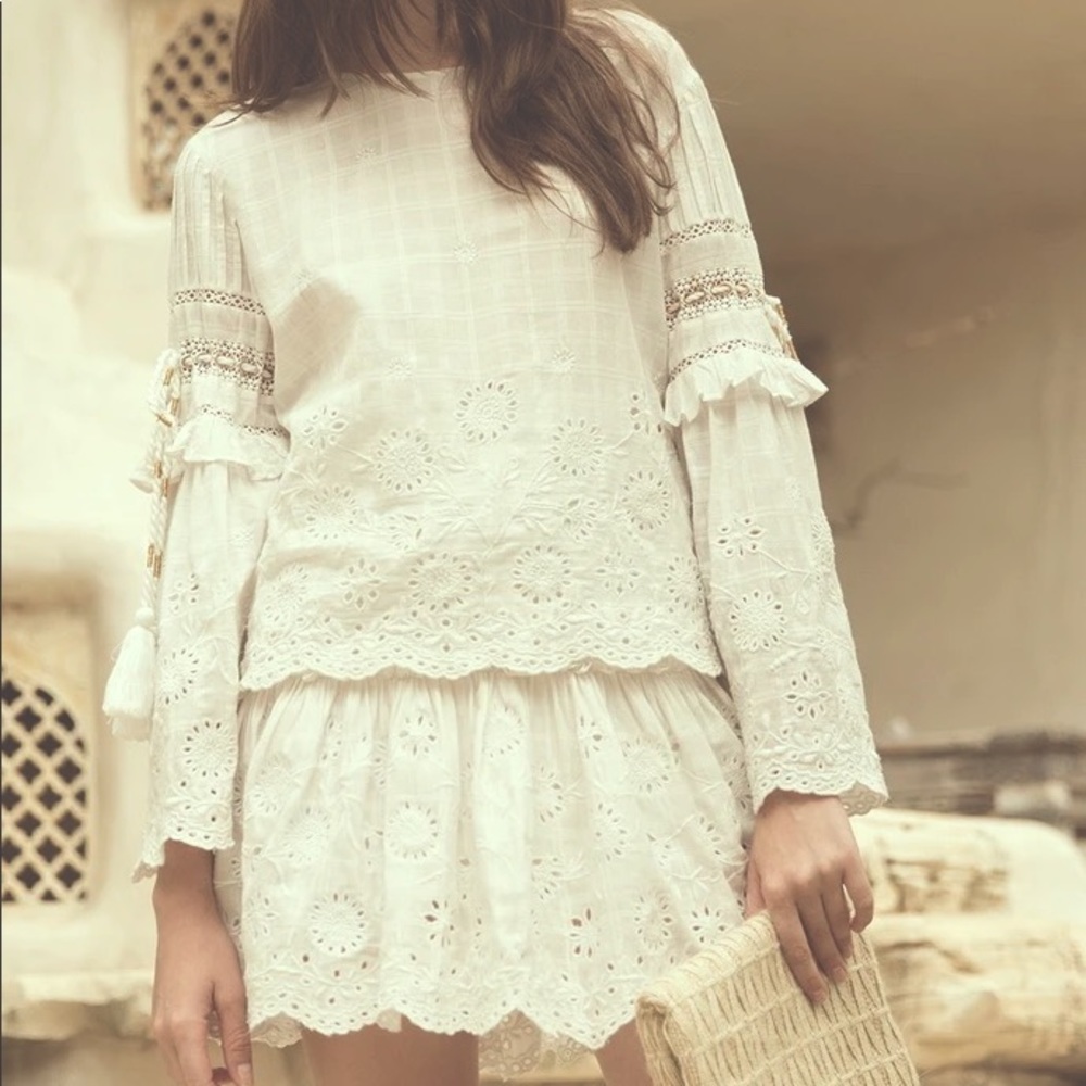 Miss Los Angeles white eyelet top